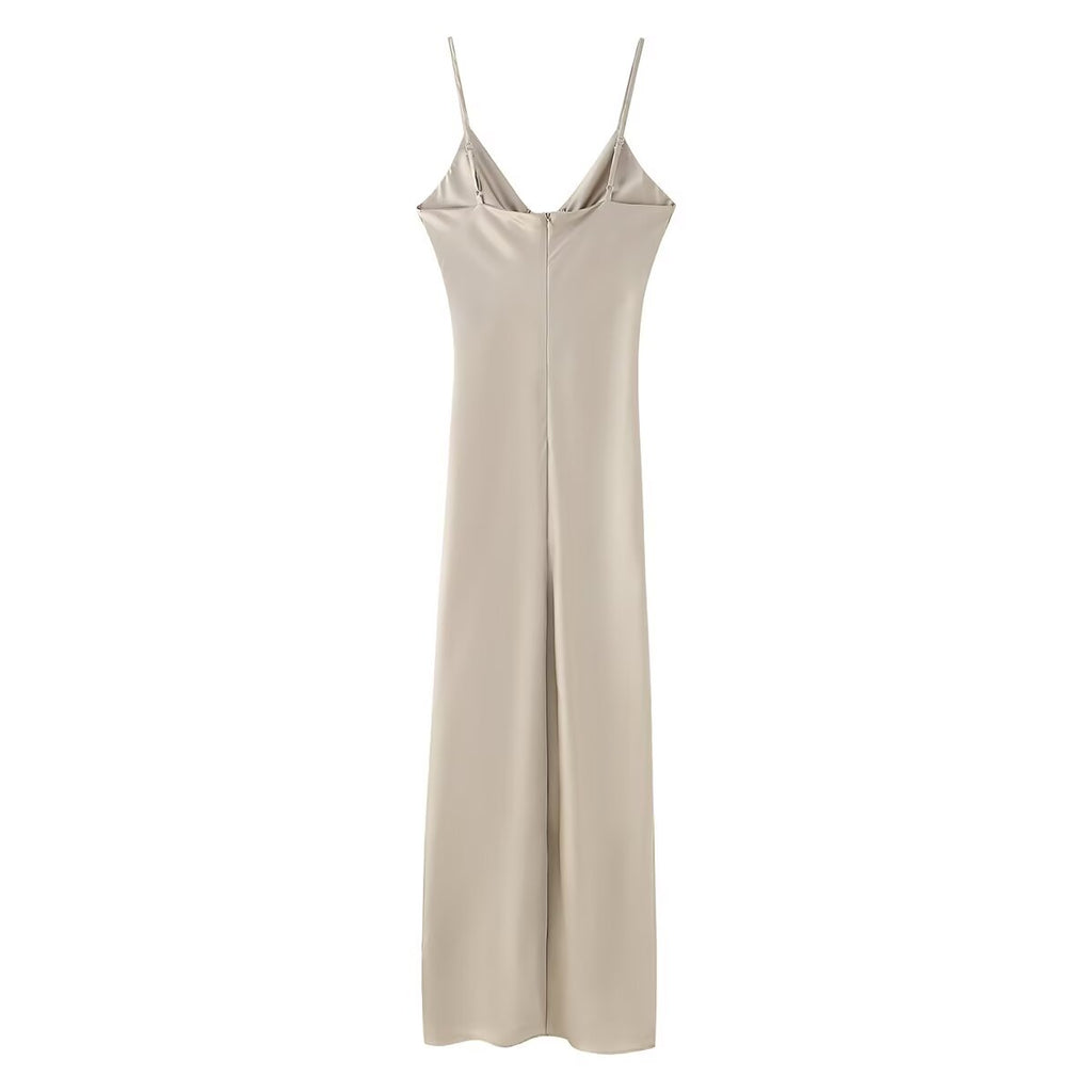 Women's Clothing Long Hollow Out Cutout Decorative Satin Sling Dress