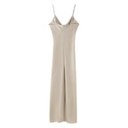 Women's Clothing Long Hollow Out Cutout Decorative Satin Sling Dress