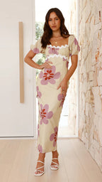Women's Spring Summer Linen Printing Dress Split Holiday Dress Dress Women
