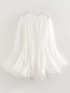 Women's Crew-Neck Ruffle 3D Lace Long-Sleeve A-Line Mini Dress