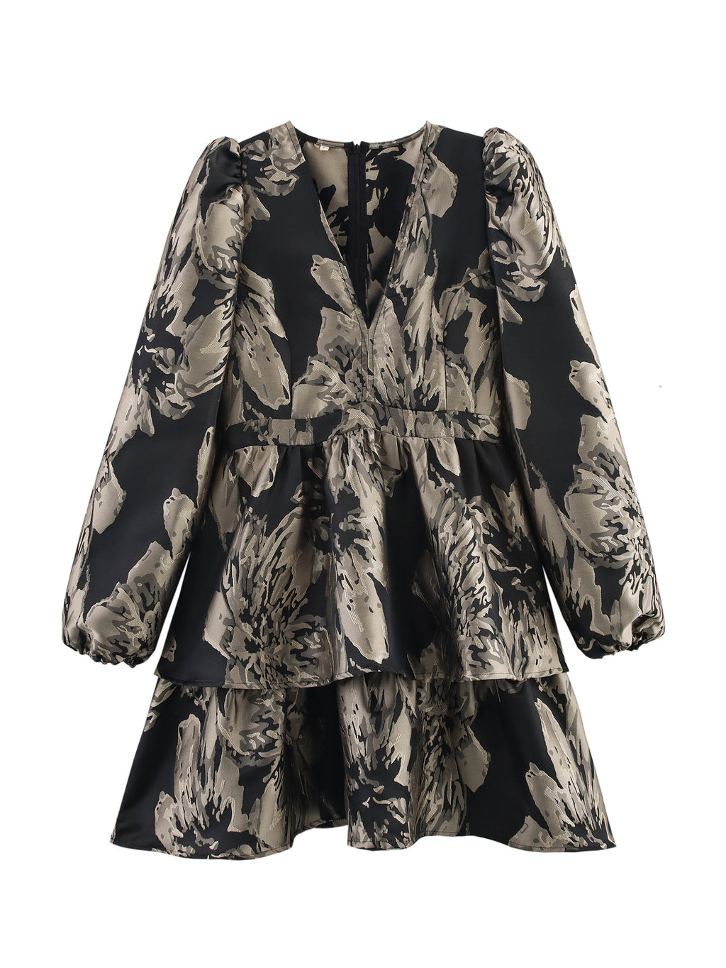 Spring Women Long Sleeve V neck Jacquard Fabric Dress