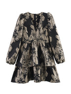 Spring Women Long Sleeve V neck Jacquard Fabric Dress