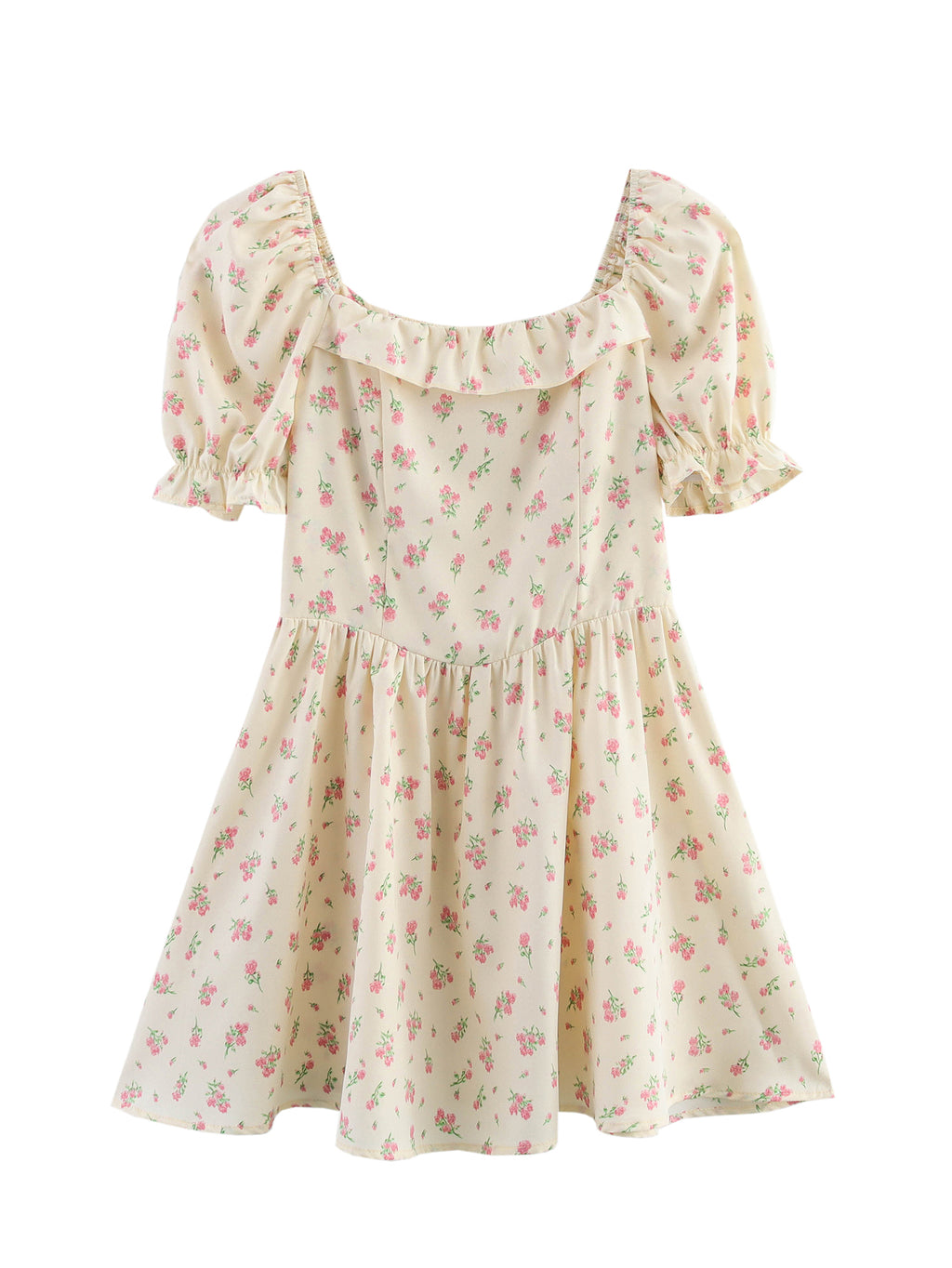 Spring Women Clothing Ruffled Short Sleeves Floral Dress
