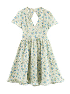 Spring Floral Flounce Cutout Short Sleeve Dress