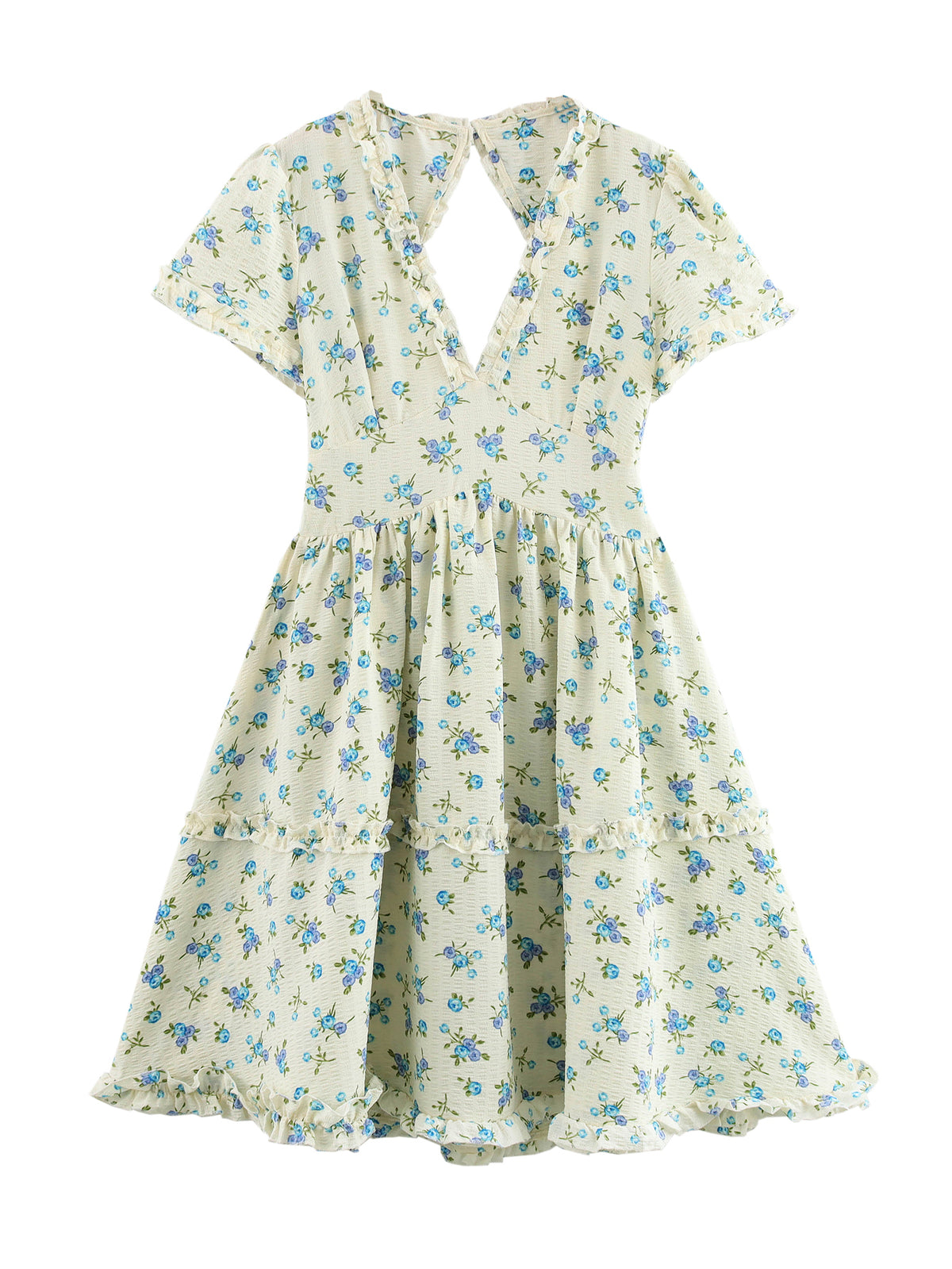 Spring Floral Flounce Cutout Short Sleeve Dress