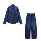 Spring Summer Casual Denim Shacket Pants Set