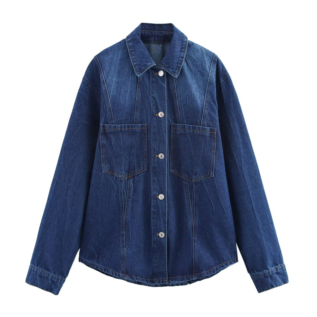 Spring Summer Casual Denim Shacket Pants Set