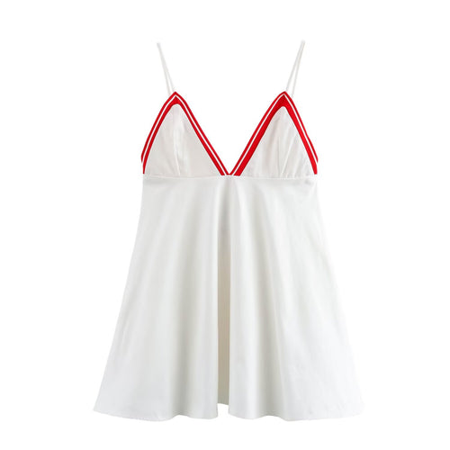 Spring Women Clothing Colored Rib V neck Strap Short Dress