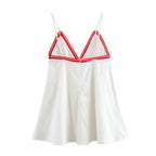Women's Spring Colored Rib V Neck Strap Short Dress