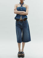 Spring Summer Denim Tank Top Shorts Set