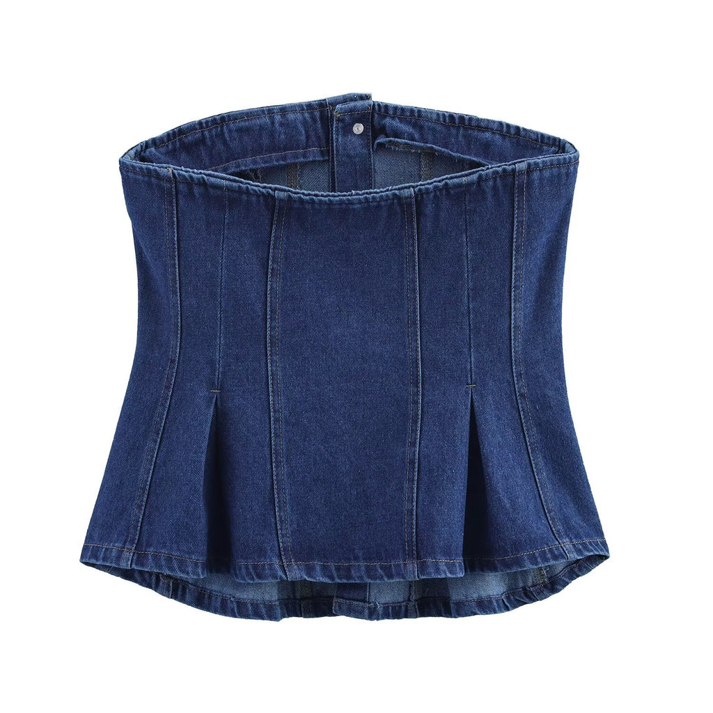 Spring Summer Denim Tank Top Shorts Set