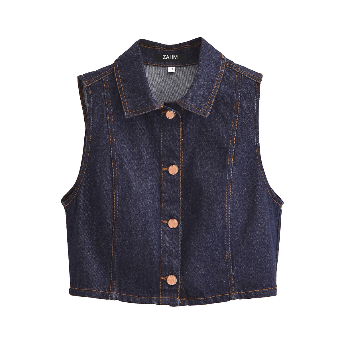 Women's Spring Collared Sleeveless Denim Vest and Skirt Two-Piece Set