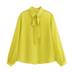 Women's Spring Women Clothing Street Casual All Match Bow Shirt