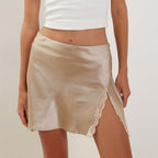 Satin Lace Split High Waist Elastic Short Hip Skirt