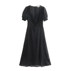 Women's V-Neck Button-Front Split Midi Dress