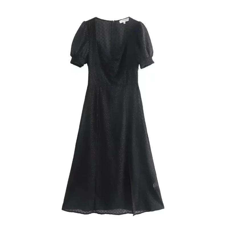 Women's V-Neck Button-Front Split Midi Dress
