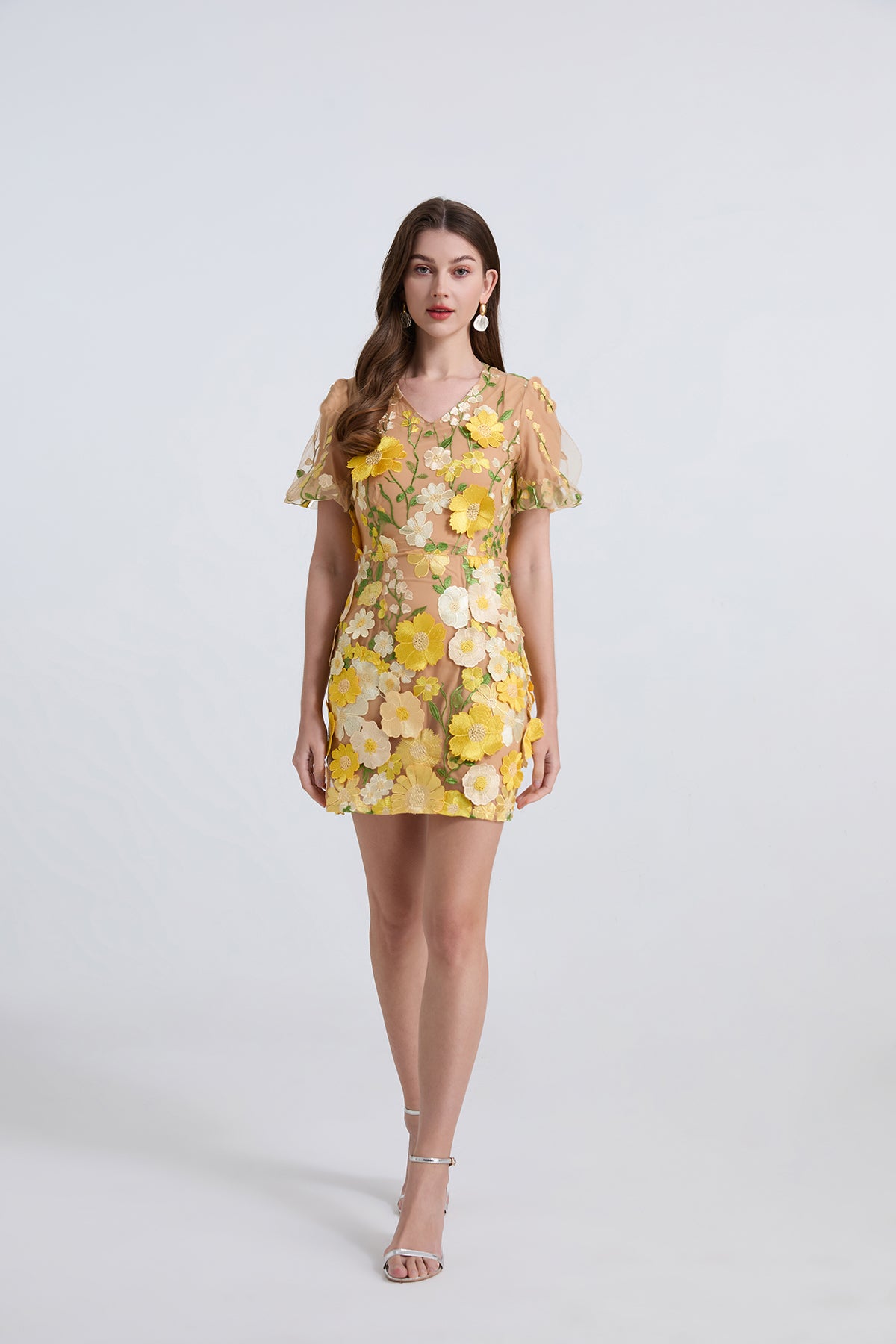 Women's Embroidered 3D Applique V-Neck Dress