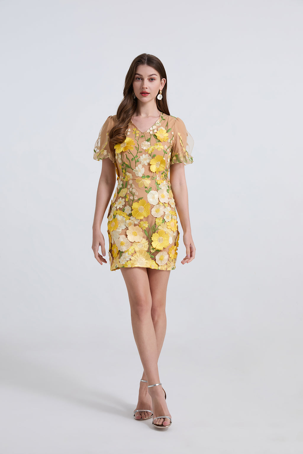 Women's Embroidered 3D Applique V-Neck Dress