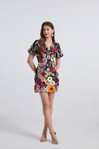 Women's Embroidered 3D Applique V-Neck Dress