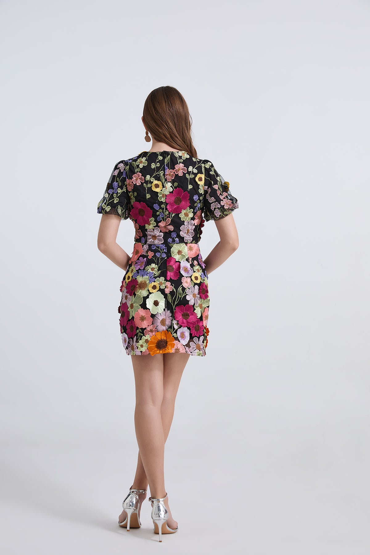 Women's Embroidered 3D Applique V-Neck Dress
