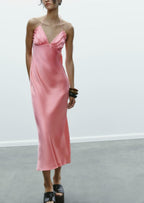 Spring Women Clothing French Design Silk Satin Texture Dress