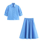 Women's Spring Short Sleeved Shirt and Skirt Two-Piece Set