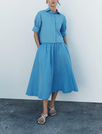 Women's Spring Short Sleeved Shirt and Skirt Two-Piece Set