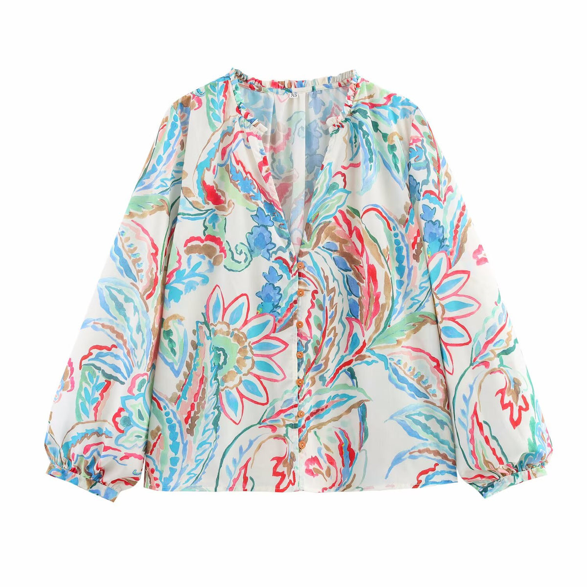 Women's Spring Summer Women Clothing Casual Long Sleeve V Neck Printed Poplin Shirt