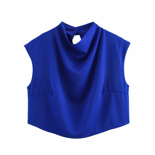 Spring Women Clothing Pile Collar Sleeveless Top Breasted Skirt Set