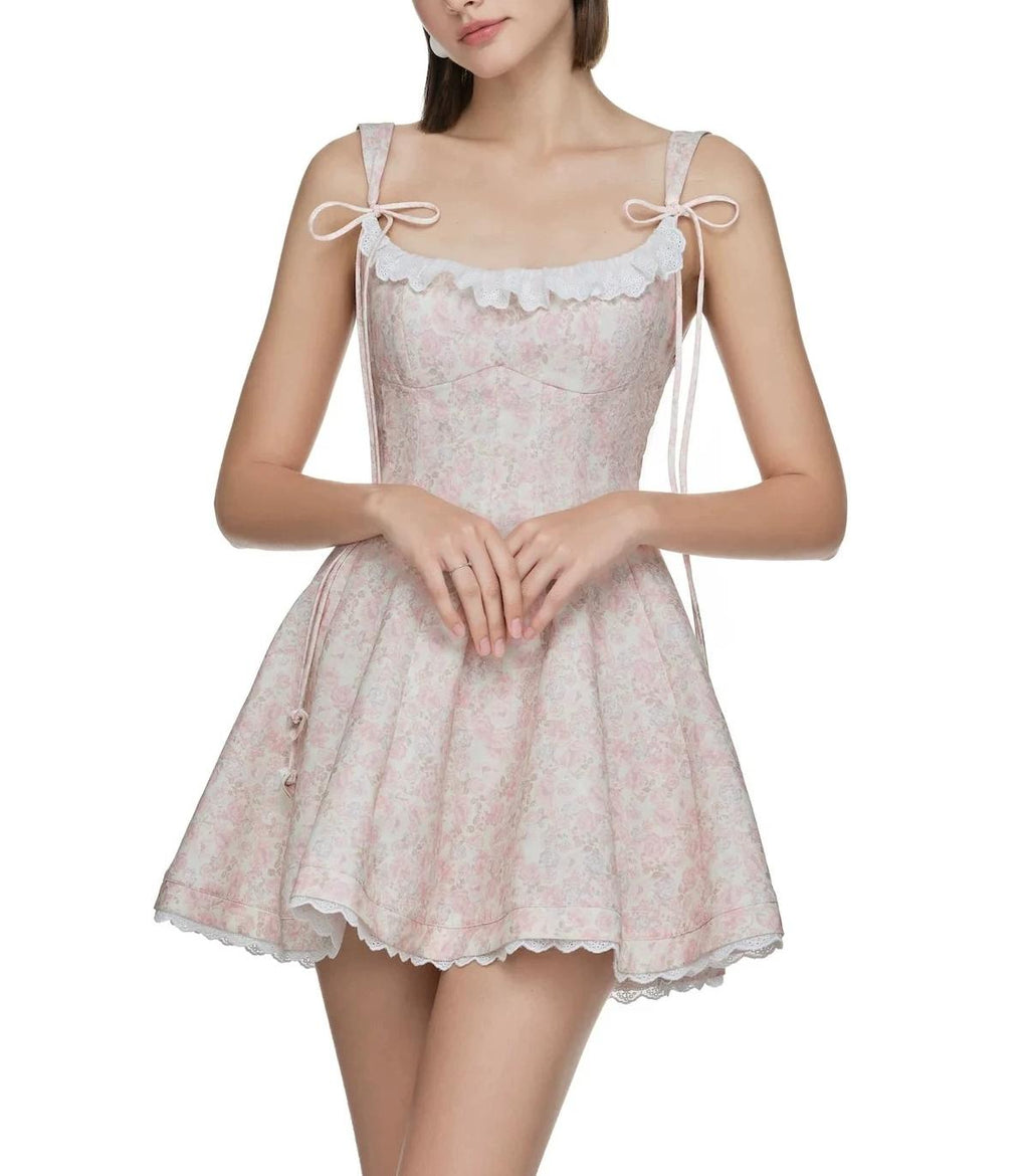 Women's Crew-Neck Floral Embroidered Smocked A-Line Knee-Length Dress