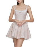 Women's Crew-Neck Floral Embroidered Smocked A-Line Knee-Length Dress