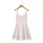 Women's Crew-Neck Floral Embroidered Smocked A-Line Knee-Length Dress