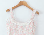 Women's Crew-Neck Floral Embroidered Smocked A-Line Knee-Length Dress