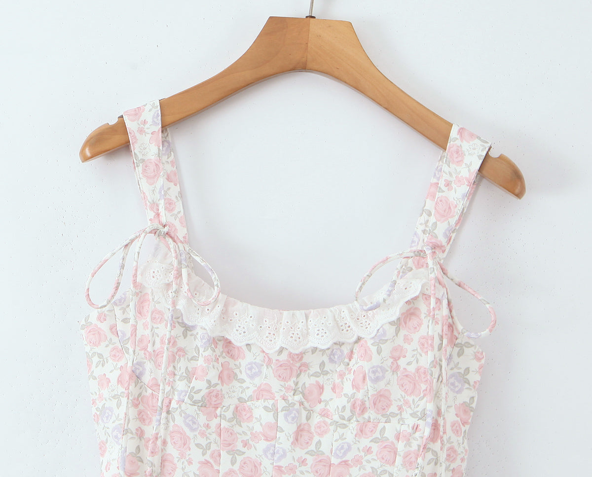 Women's Crew-Neck Floral Embroidered Smocked A-Line Knee-Length Dress