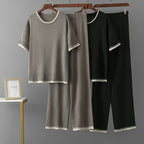 Short-Sleeve Simple Crew Neck Sleeved Sweater High-Waisted Knitted Two-Piece Set