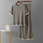 Short-Sleeve Simple Crew Neck Sleeved Sweater High-Waisted Knitted Two-Piece Set