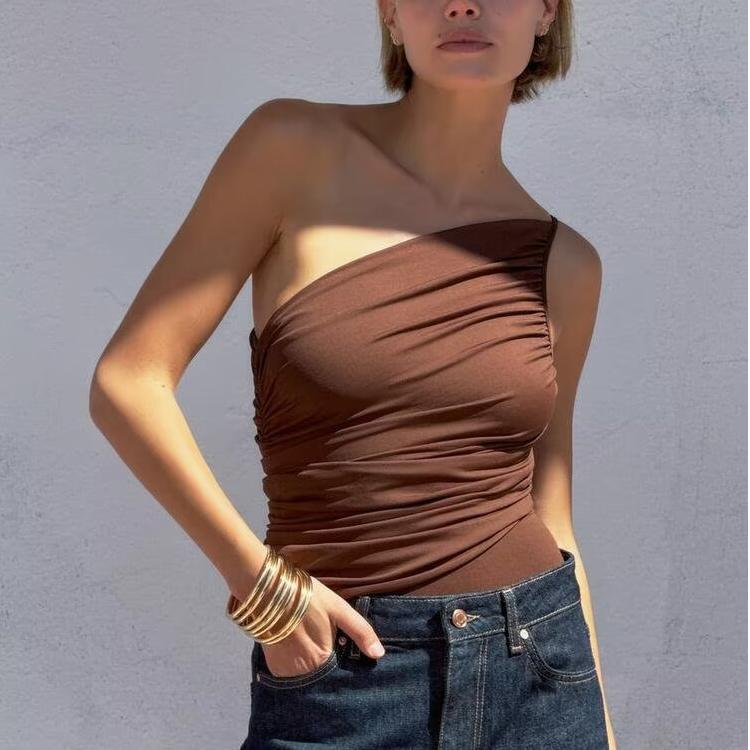 Women's Asymmetric Pleated One Shoulder Corset Top