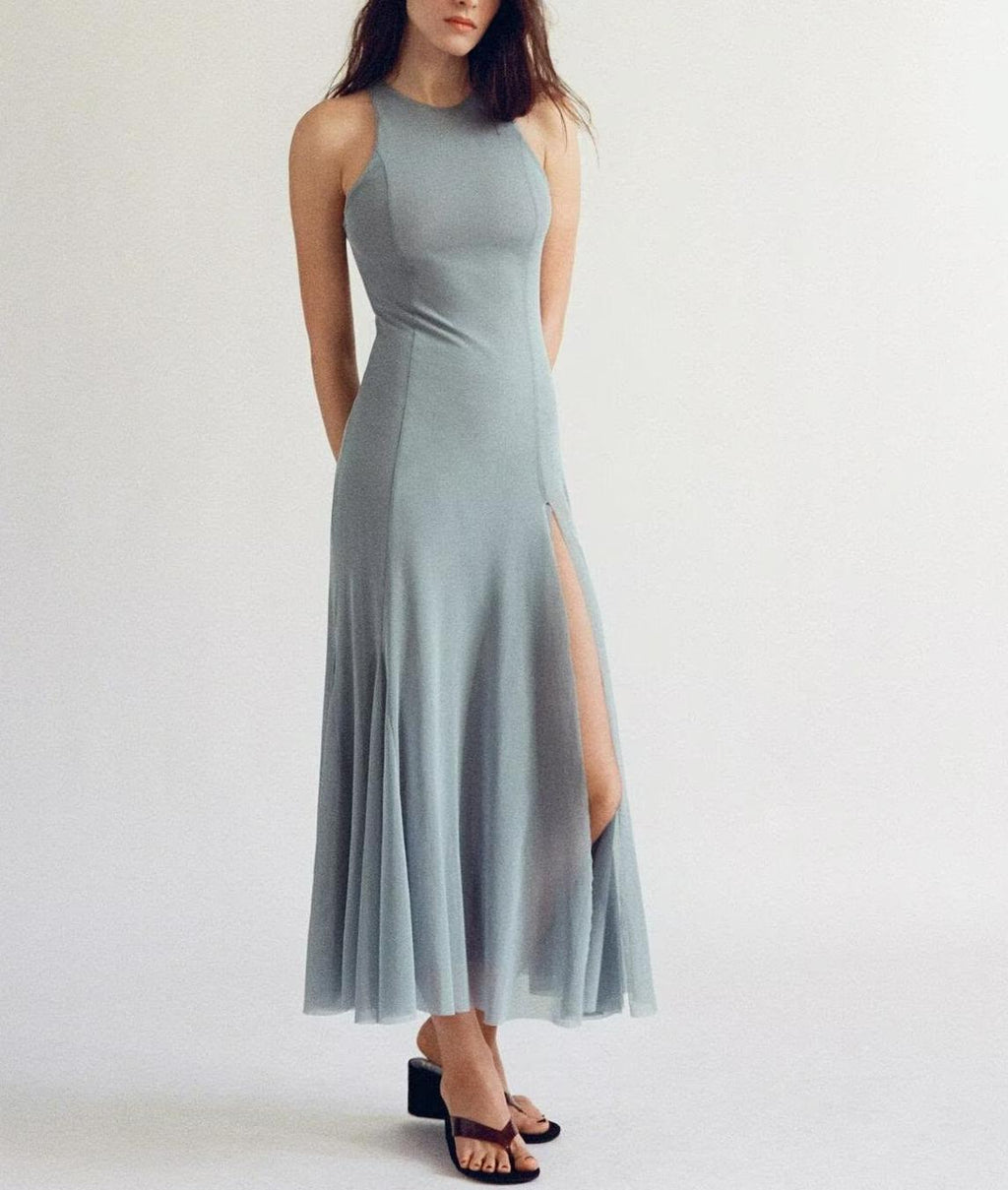 Mesh Lace Sleeveless Split A-Line Maxi Dress