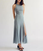 Mesh Lace Sleeveless Split A-Line Maxi Dress