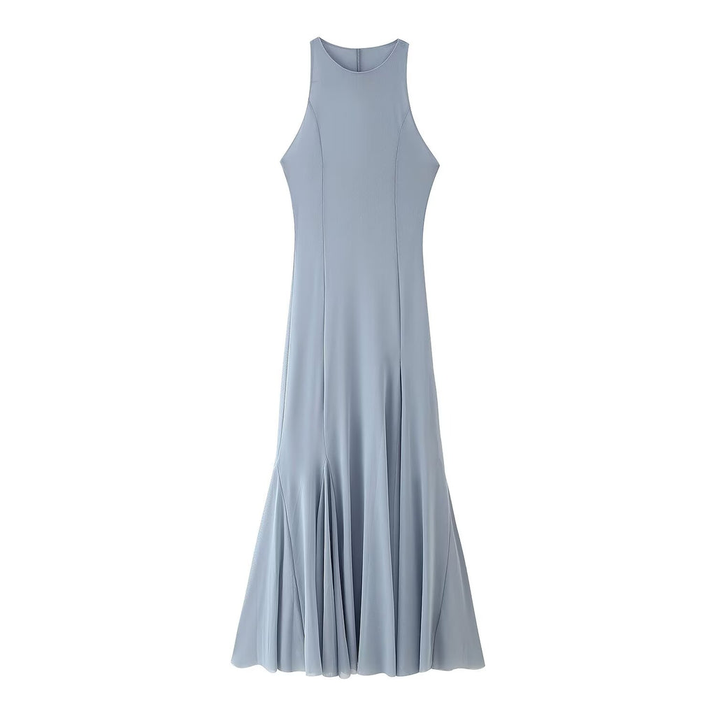 Mesh Lace Sleeveless Split A-Line Maxi Dress
