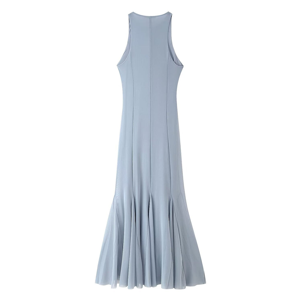 Mesh Lace Sleeveless Split A-Line Maxi Dress