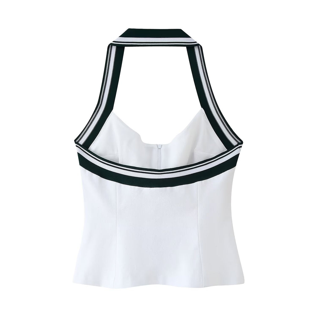 Women's Women’s White Striped Halter Neck Crop Top