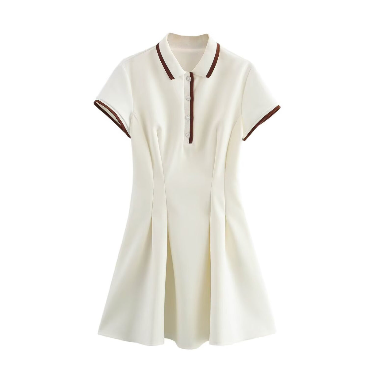 Women's Collared Color-Contrasting Stripe Buckle Knitted Dress