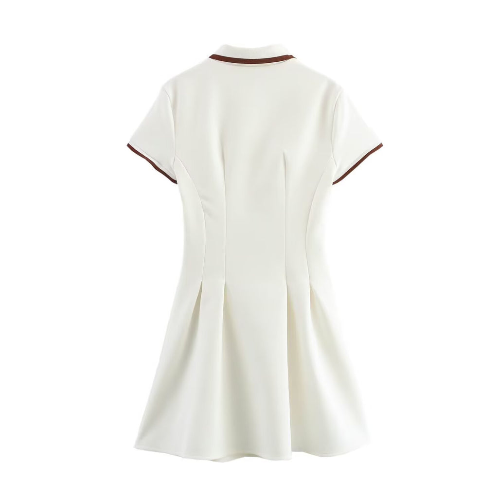Women's Collared Color-Contrasting Stripe Buckle Knitted Dress
