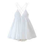 Women's Backless Lace Up Deep V Plunge Neck Tight Waist Dress