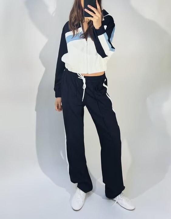 Spring Summer Fashionable Side Striped With Decorative Jacket Coat Pant Set