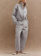Spring Turtleneck Coat Wide Leg Pants Set