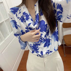 Women's Spring Women Clothing Draped Collar Printed Top