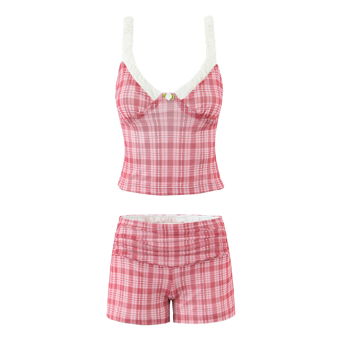 Women's Women's Pink Plaid V-Neck Stitching Camisole Tight Sheath