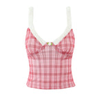 Women's Women's Pink Plaid V-Neck Stitching Camisole Tight Sheath